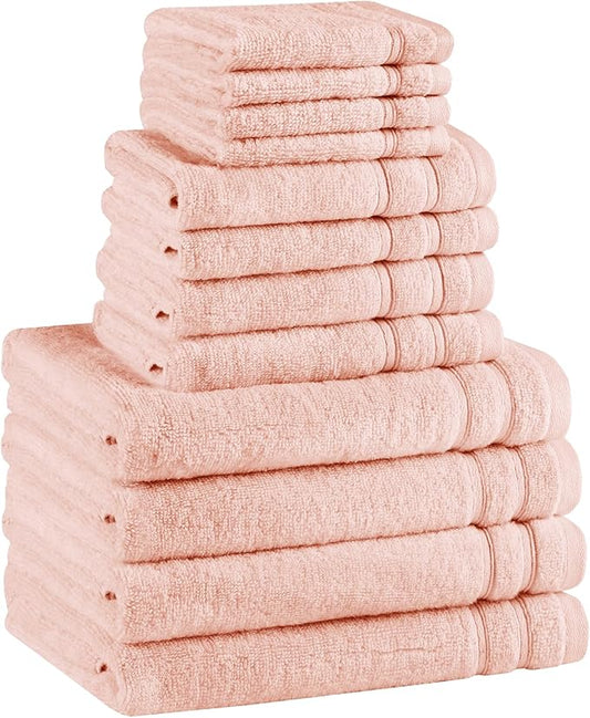 Comfort Spaces Towel Set for Bathroom 12 Piece Luxury Bath Towel Set 4 Hand Towel for Bathroom 4 Washcloth 4 Large Bath Pink Towel Sets 100% Cotton Quick Dry Towel Zero Twist Soft Lightweight Blush