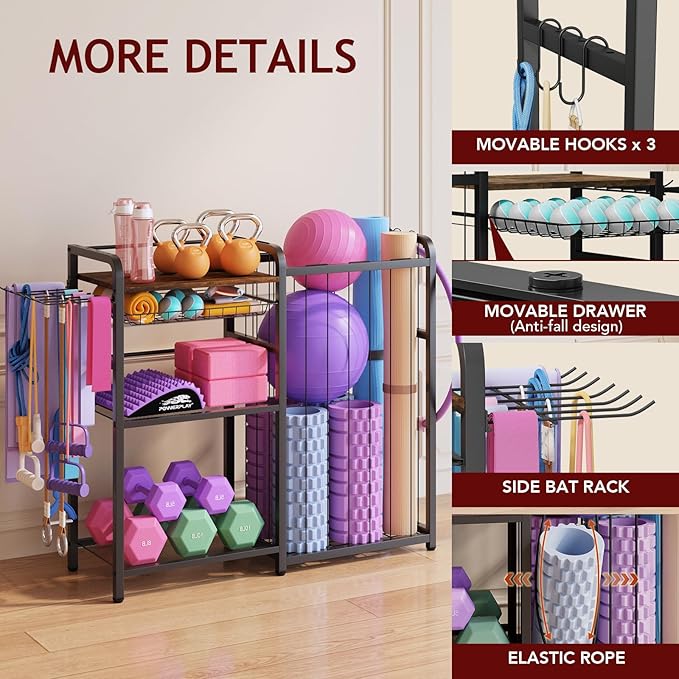 Weight Rack for Home Gym - Exercise Equipment Storage Organizer for Yoga Mat Dumbbells Kettlebells Foam Roller Yoga Strap & Resistance Bands, Ideal Yoga Mat Holder & Workout Equipment Organizer