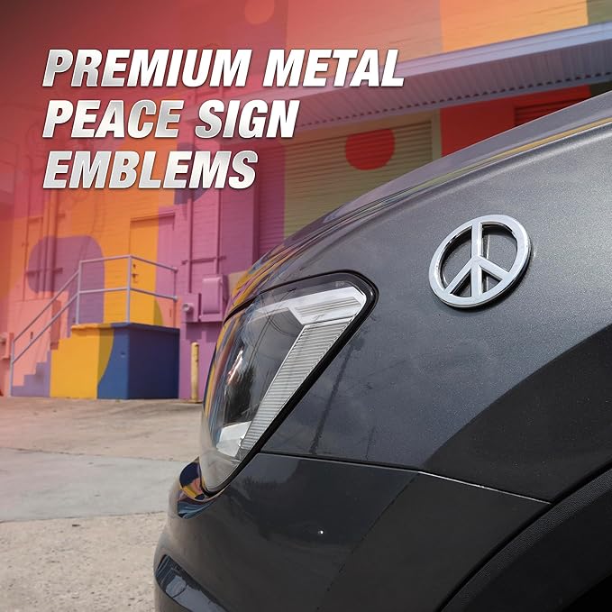 Classic Chrome Peace Sign Logo - Metal Car Emblem by Revolution Car Badges - Antiwar Peace and Love Symbol - Premium Alternative to Bumper Stickers, Decals, and Magnets (Chrome Plated Metal)
