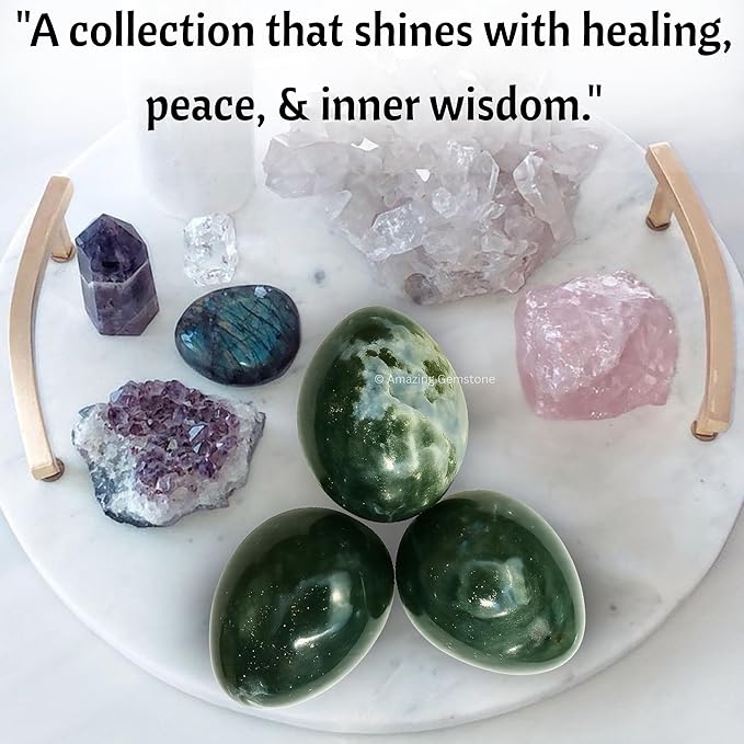 Amazing Gemstone Moss Agate Crystal Yoni Egg, 2 Inches - Premium Crystals and Healing Stones Yoni Egg for Pelvic Floor Health, Natural Healing Crystal Eggs for Meditation and Stress Relief