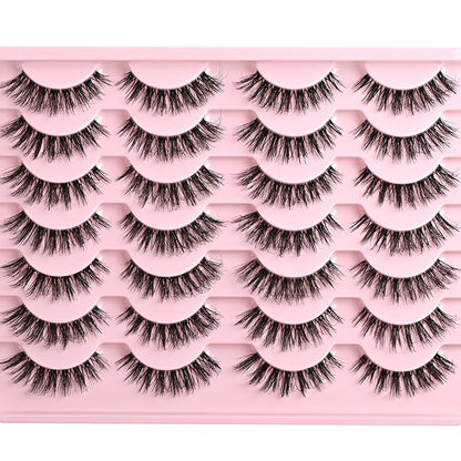 FARRED Cat Eye Lashes False Eyelashes Short Wispy Lash Strips Volume Eyelash 14 Pairs Cateye Medium Length False Clear Band Lashes Natural Looking Hybrid Clusters Full Strip Lashes (F29 | 7-14mm)