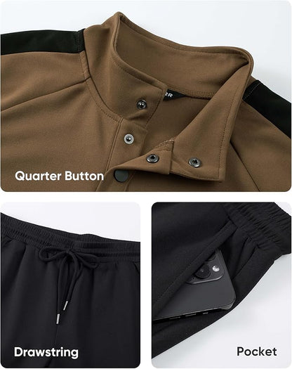 JMIERR Men's 2 Piece Casual Outfits Quarter Button Lightweight Sweatshirt Tracksuit & Joggers Sweatpants Sweatsuit Set