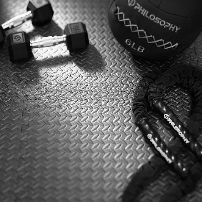 Philosophy Gym Pack of 36 Exercise Flooring Mats - 12 x 12 Inch Foam Rubber Interlocking Puzzle Floor Tiles - Gray