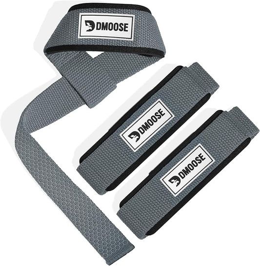 DMoose Fitness Lifting Straps 24" (Pair) - 5mm Padded Durable Wrist Straps for Weightlifting & Powerlifting - Cotton Lifting Strap with Silicone Grip for Men & Women - Deadlift Strap for Gym Workout
