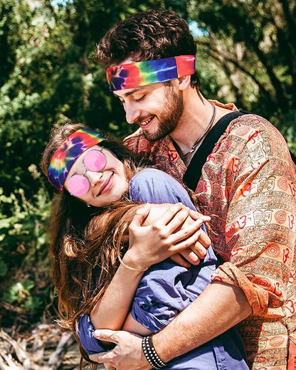 Frienda Hippie Costume Set, Hippie Sunglasses, Peace Sign Necklace and Tie Dye Headband for 60s 70s Accessories