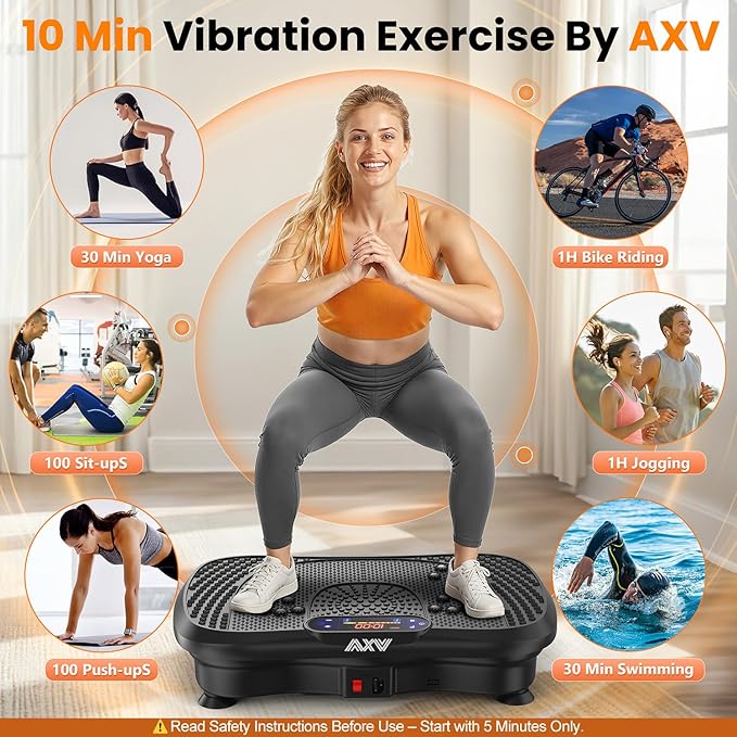 AXV Vibration Plate Fitness Platform Exercise Machine Vibrating Shaking Full Body Shaker Workout Vibrate Stand Shake Board Sport Gym for Weight Loss Fat Burner for Women Men