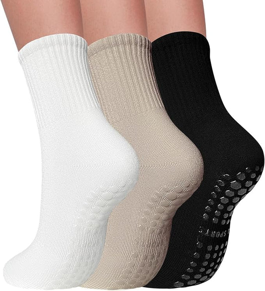 3 Pairs Pilates Socks with Grips for Women Non Slip Grip Socks for Yoga Barre Hospital Workout
