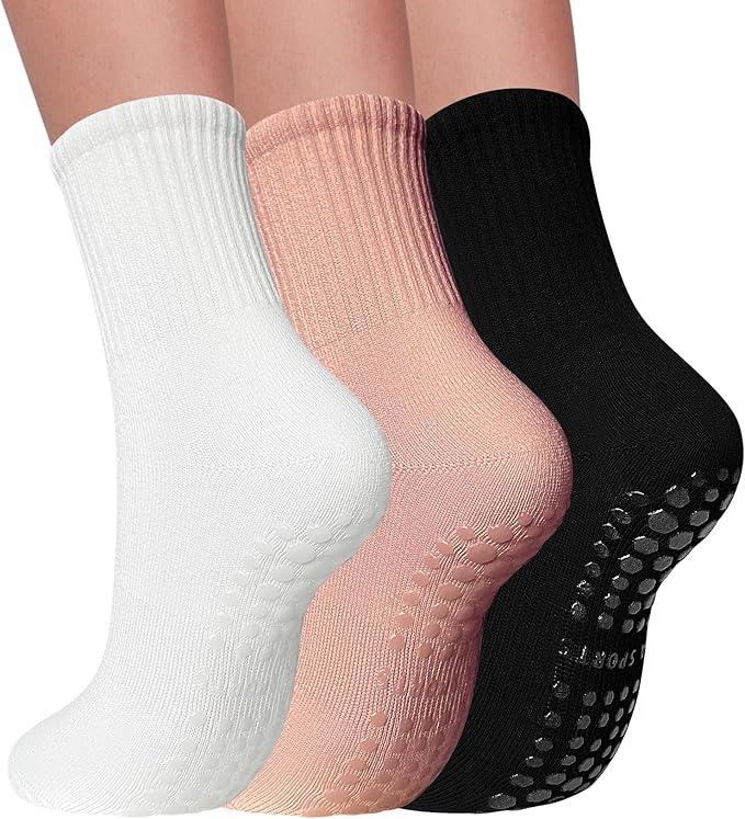 3 Pairs Pilates Socks with Grips for Women Non Slip Grip Socks for Yoga Barre Hospital Workout