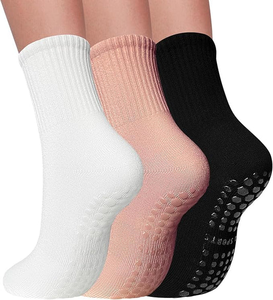 3 Pairs Pilates Socks with Grips for Women Non Slip Grip Socks for Yoga Barre Hospital Workout