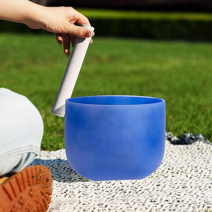 ALIOTH 7" Blue G Note Crystal Singing Bowl Throat Chakra Sound Therapy with Suede Mallet
