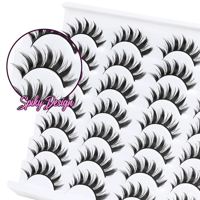 Losha Lashes Spiky Manga Lashes 14 Pairs Wispy False Eyelashes 8D Soft Anime Eye Lashes Natural Fluffy Asian Fake Eyelashes (Manga-14P)