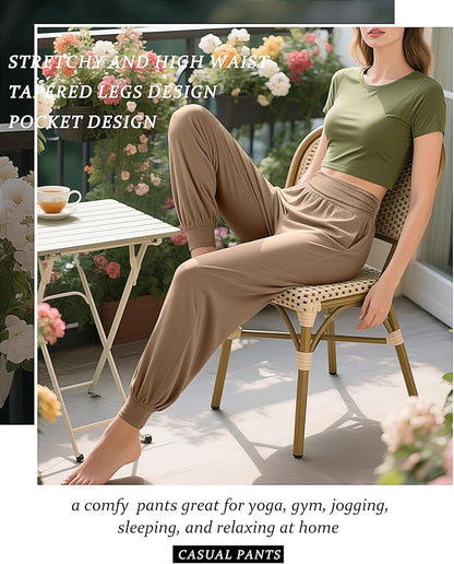 2 Pack Women's Yoga Joggers, Cozy Sweatpants with Pockets Casual Loose Comfy High Waisted Lounge Pants