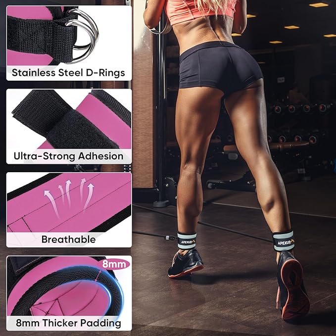 APEXUP Ankle Strap for Cable Machine, Ankle Resistance Bands, Cable Kick Back Straps for Gym, Glute Workouts, Leg Extensions, Adjustable Straps with Neoprene Padding