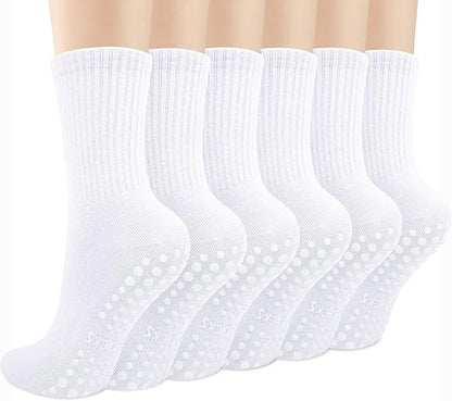 Justay 6 Pairs Pilates Socks with Grips for Women Soft Non Slip Crew Cotton Athletic Workout Barre Hospital Yoga Socks