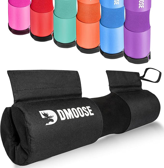 DMoose Fitness Barbell Pad for Hip Thrust, Squat & Lunges - Non-Slip Thick Foam Cushion for Neck and Back Support with Two Straps - Hip Thrust Pad for Leg Day - Fits All Olympic Bars and Smith Machine
