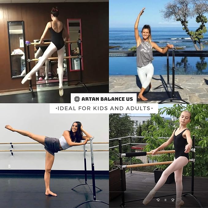 Ballet Barre Portable for Home or Studio, Height Adjustable Bar for Stretch, Pilates, Dance or Active Workouts, Single or Double Bar, Kids and Adults