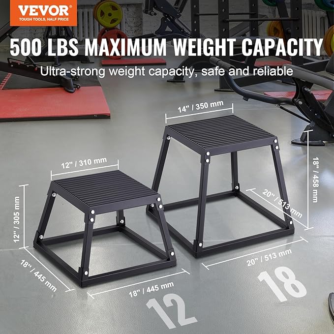 VEVOR Plyometric Jump Box, 18 Inch Plyo Box, Steel Plyometric Platform and Jumping Agility Box, Anti-Slip Fitness Exercise Step Up Box for Home Gym Training, Conditioning Strength Training