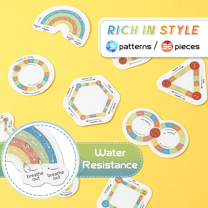 36 Pcs Anxiety Sensory Stickers Mental Health Stickers Fidget Textured Strips Toys Adhesive Tactile Calm Relief Items for Adults Desk School Counselor Classroom(Retro Breath Style)