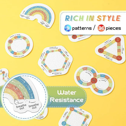 36 Pcs Anxiety Sensory Stickers Mental Health Stickers Fidget Textured Strips Toys Adhesive Tactile Calm Relief Items for Adults Desk School Counselor Classroom(Retro Breath Style)