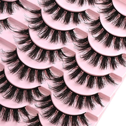 FARRED Mink Lashes Fluffy Eyelashes Natural Look Short Wispy Eye lash Natural False Eyelash 14 Pairs Faux Mink Strip Lashes Pack for Daily Makeup (F6 | 11-17mm)