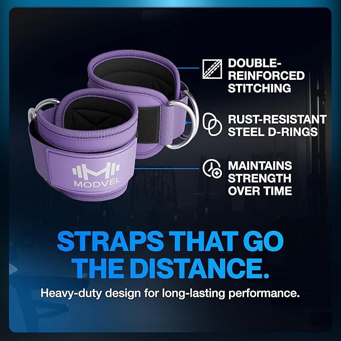 Modvel Gym Ankle Strap for Cable Machines – Glute & Leg Kickback Ankle Straps for Gym Workouts – Adjustable, Padded Support for Strength Training, Weightlifting, Rehab – Men & Women