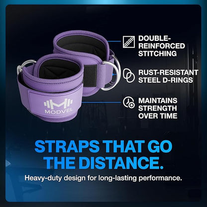 Modvel Gym Ankle Strap for Cable Machines – Glute & Leg Kickback Ankle Straps for Gym Workouts – Adjustable, Padded Support for Strength Training, Weightlifting, Rehab – Men & Women