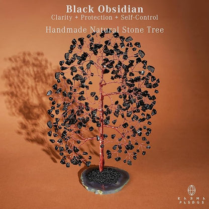 Crystal Trees for Home and Office Decoration, Blask Obsidian Chakra Healing Crystals Feng Shui Handmade Trees for Positive Energy, Money, Good Luck, Christmas Decor, Birthday Gifts for Women, Mom
