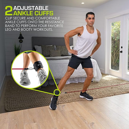 ProsourceFit Single Stackable Resistance Bands with Door Anchor and Exercise Guide, 8-12 LB, Heavy Duty Fitness Tube for Full-Body Exercises and Home Workouts