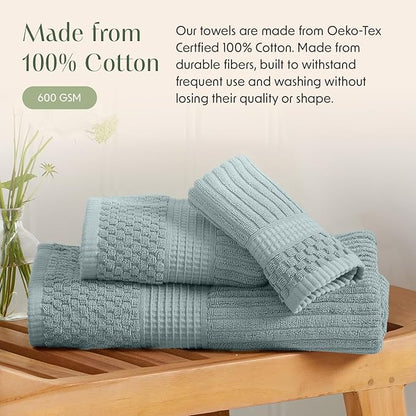 Springtree Home 100% Cotton Bath Towel Set | 6 Piece Set | Absorbent & Quick-Dry Bath Towels | Textured and Durable Cotton | Krista Collection - Silver Blue