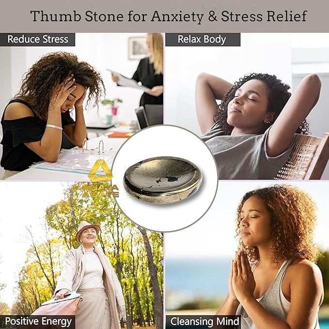 Natural Pyrite Worry Stones – Crystal Thumb Worry Stone for Anxiety, Stress – Relaxing and Soothing Balance Stones for Meditation, Stress Relief – Healing Stones and Crystals for Men and Women