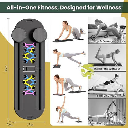 Pilates Board, Multi-Purpose Pilates Reformer Set,Portable Pilates Reformer Board with Yoga Socks & Resistance Bands ,Best for Women Fitness & Exercise at Home Pilates Workout Board.