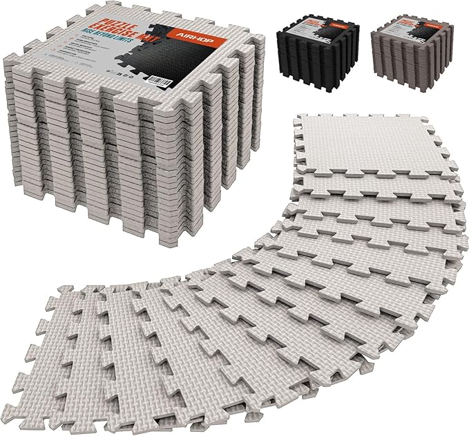 AIRHOP 12x12In Thick 18 Tiles Gym Floor Mat, High-Density EVA Foam Puzzle Gym Mat, Interlocking Foam Floor Tiles for Home Gym Exercise Equipment, Play Workout Garage Kitchen Flooring