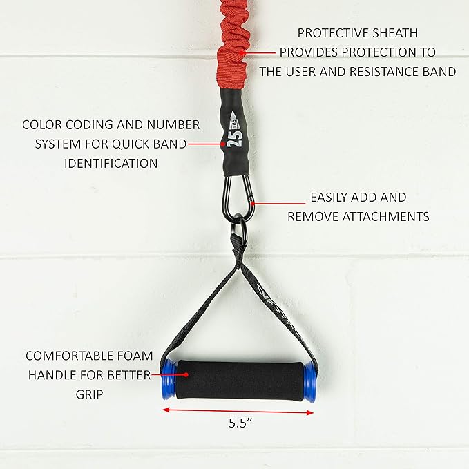 Valor Fitness Resistance Bands – Includes 2 Bands – 20 lb., 25 lb. – Carabiners Attached – 2 Handles per Band – Sheath Covered - Mobility Exercise Strength Training