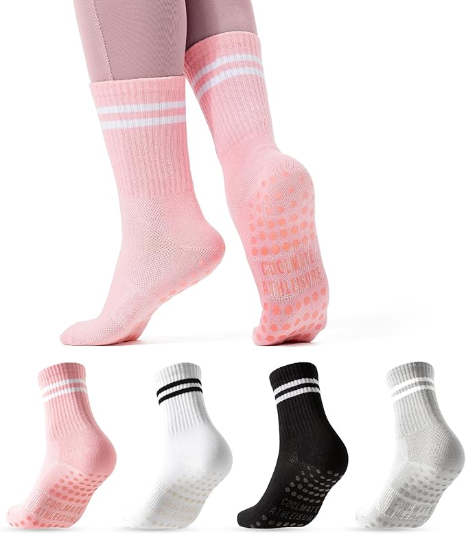CoolMate Pilates Socks with Grips for Women, Yoga Socks, Crew Non Slip Women for Workout, Barre, Pilates Gifts