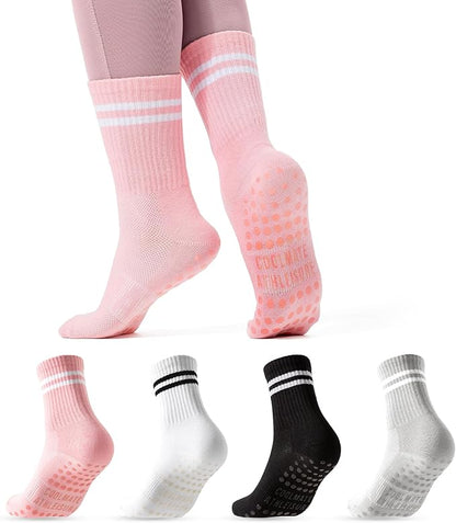 CoolMate Pilates Socks with Grips for Women, Yoga Socks, Crew Non Slip Women for Workout, Barre, Pilates Gifts