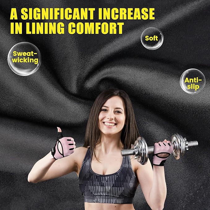 Ventilated Weight Lifting Gloves, Thick Padded Gym Gloves with Full Palm Protection & Grip & Shock Absorption for Women & Men's Fitness Training