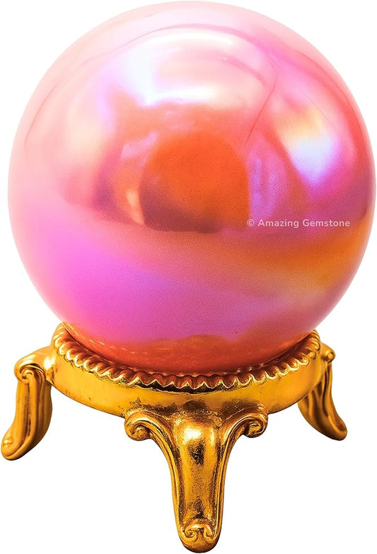 Amazing Gemstone Angel Aura Rose Quartz Crystal Ball with Stand - 2" Inches Crystal Sphere Meditation Balls for Witchcraft and Decorative Balls
