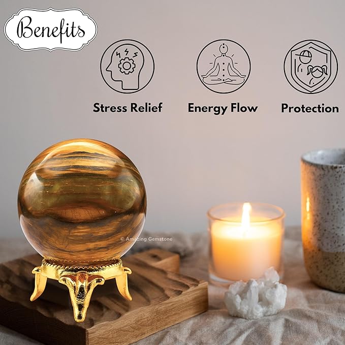 Amazing Gemstone Nellite Crystal Ball with Stand - 2 Inches Crystal Sphere Meditation Balls for Witchcraft and Decorative Balls