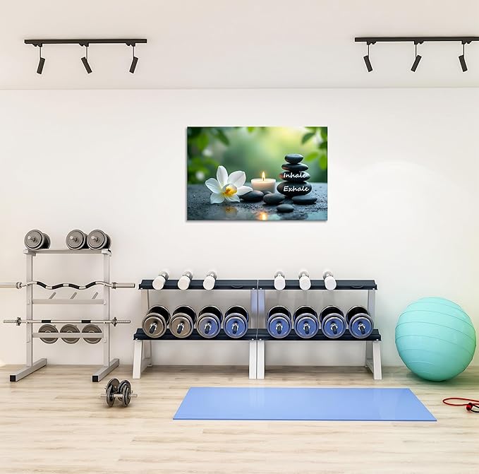 YIOZHAOFH Louts Wall Art Yoga Room Painting Zen Office Decor Women Spa Picture Calming Relax Canvas Prints Inhale Exhale Artwork Framed for Living Room Ready to Hang (16L x 24W)