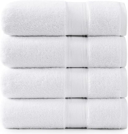 LANE LINEN 100% Cotton 4 Pack Bath Sheets (35"x66") - Zero Twist Cotton - Extra Large Bath Towels Set - Quick Drying, Soft & Absorbent Oversized Bathroom Towel Sets - Hotel Quality - White Towels