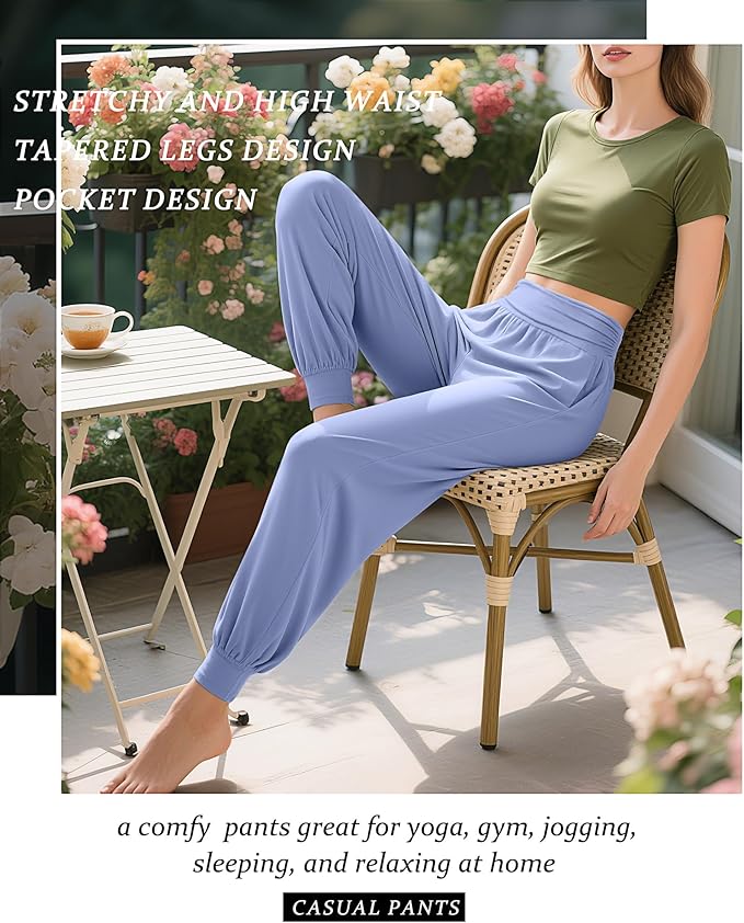 2 Pack Women's Yoga Joggers, Cozy Sweatpants with Pockets Casual Loose Comfy High Waisted Lounge Pants