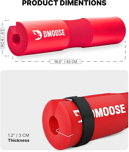 DMoose Fitness Barbell Pad for Hip Thrust, Squat & Lunges - Non-Slip Thick Foam Cushion for Neck and Back Support with Two Straps - Hip Thrust Pad for Leg Day - Fits All Olympic Bars and Smith Machine