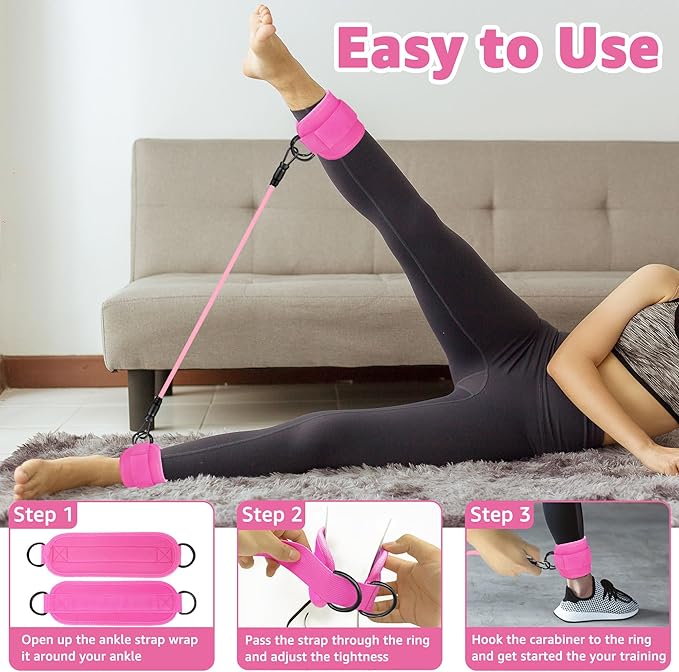Fitness Ankle Straps for Cable Machine, Kickbacks Glute Workouts, Lower Body Exercises, Adjustable Leg Straps with Neoprene Padding Men Women