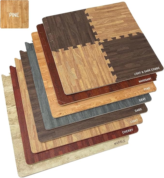 Sorbus Wood Grain Floor Tiles Foam Mat EVA Interlocking Mats Tile 3/8-Inch Thick Flooring Wood Puzzle Exercise Mats w/Borders - Home Playroom Basement, Apartment, Trade Show, Baby, Dance