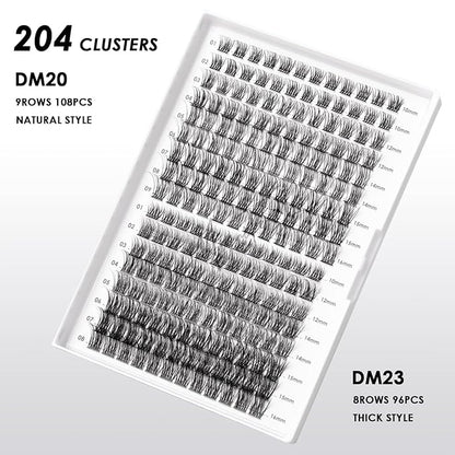 Lash Clusters 204 Pcs Individual Lashes Clusters Eyelash Extensions False Eyelashes DIY Lash Extension Kit Reusable False Eyelashes Natural Look Mix 10-16mm C D Curl(DM20+DM23)