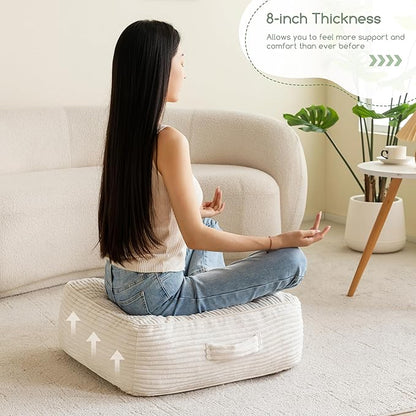 8" Washable Floor Pillow Cushion for Adults, Meditation Cushion Pillow, Large Square Floor Sitting, Removable Tufted Corduroy Cover, for Tatami Living Room or Yoga, 22x22 Inch, 2Pack, Machine Washable