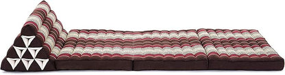 Leewadee 3-Fold Mat XXL with Triangle Cushion – Firm TV Pillow, Foldable Mattress with Cushion Made of Kapok, 67 x 31 inches, Brown Red