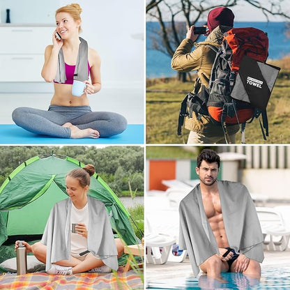 Camping Towel Microfiber 2 Pack S Size Quick Dry Lightweight for Travel Face Hand Neck Running Gym Cycling Fitness Golf Tennis Sweat Towels(Light Grey, 2 Pack S)