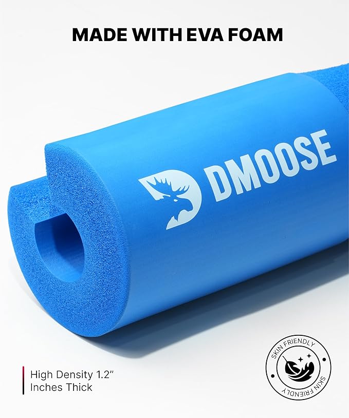 DMoose Fitness Barbell Pad for Hip Thrust, Squat & Lunges - Non-Slip Thick Foam Cushion for Neck and Back Support with Two Straps - Hip Thrust Pad for Leg Day - Fits All Olympic Bars and Smith Machine