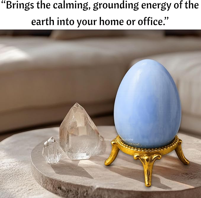 Amazing Gemstone Blue Calcite Crystal Yoni Egg, 2 Inches - Premium Crystals and Healing Stones Yoni Egg for Pelvic Floor Health, Natural Healing Crystal Eggs for Meditation and Stress Relief